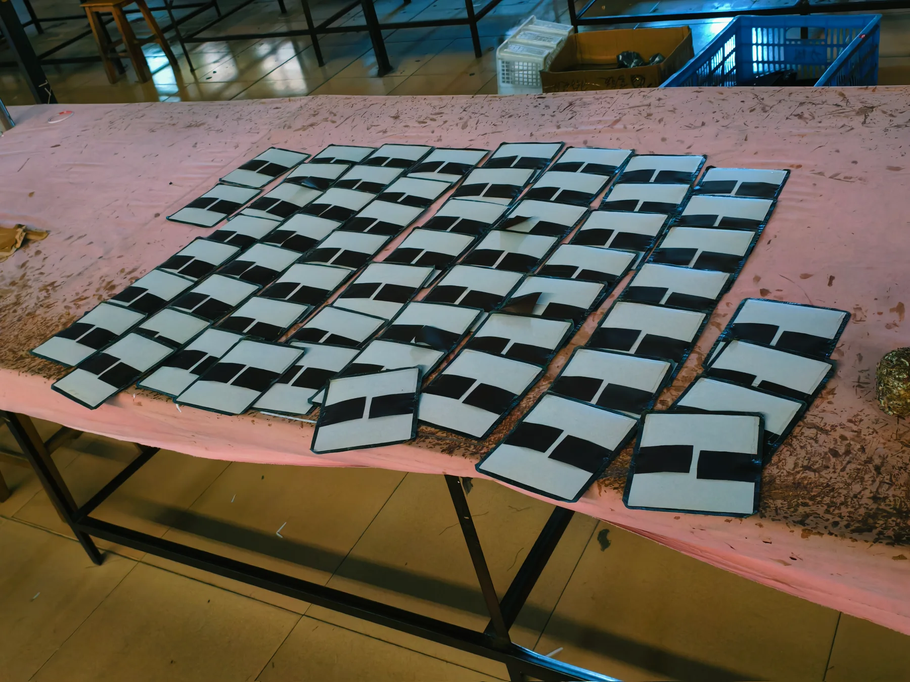 Wallet panels arranged on a worktable